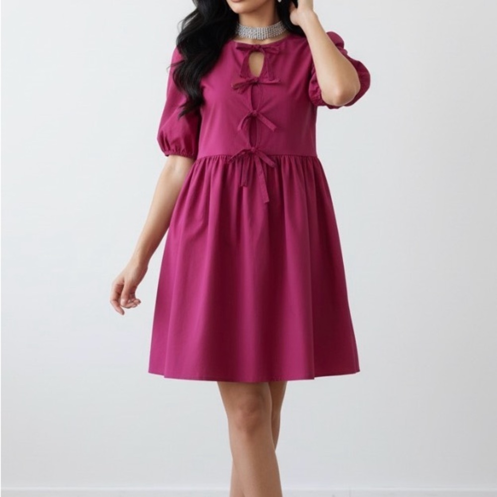 Oh Fuchsia Puff Sleeve Mini Dress